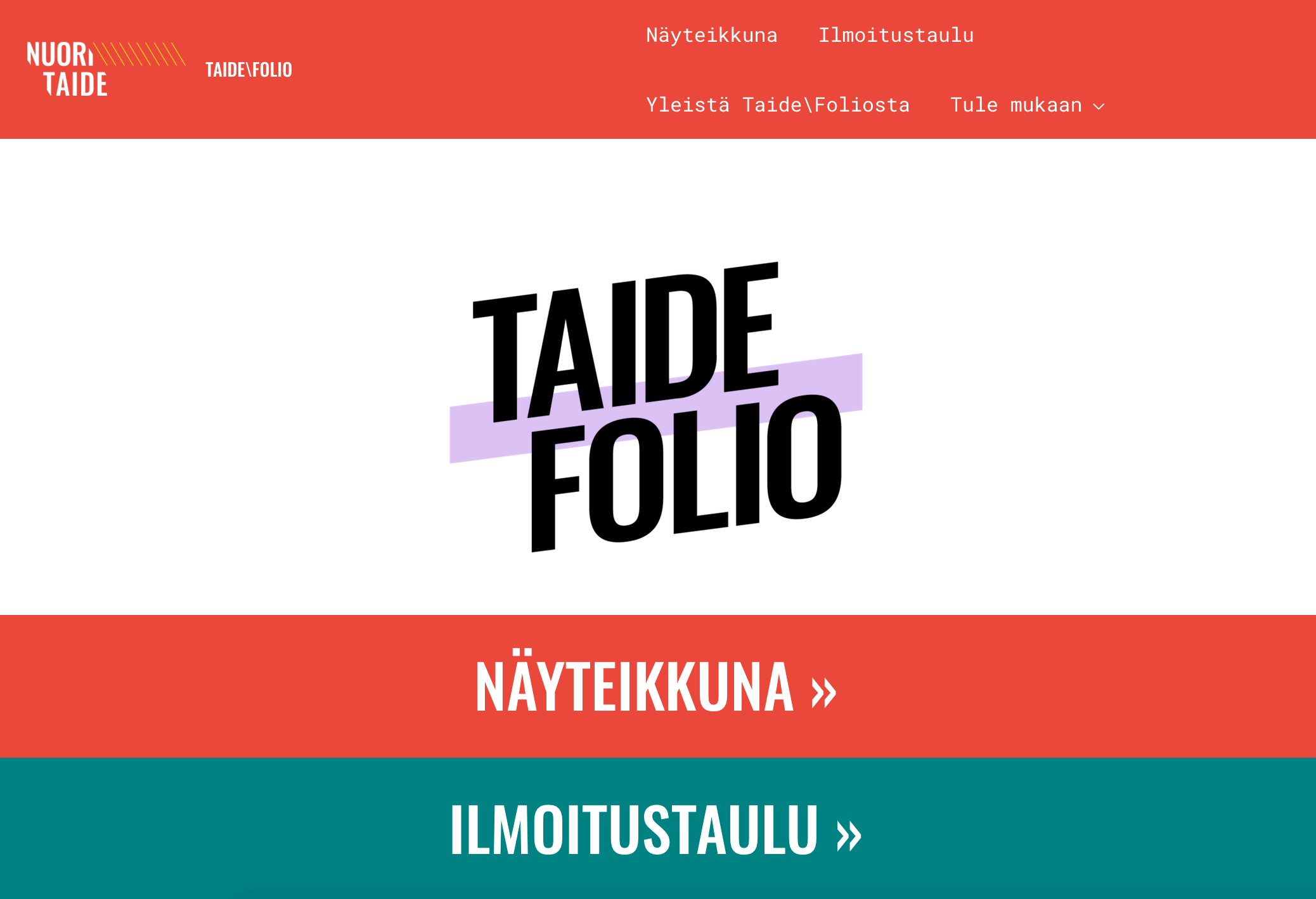 Taide\Folio-sivuston etusivun näkymä.